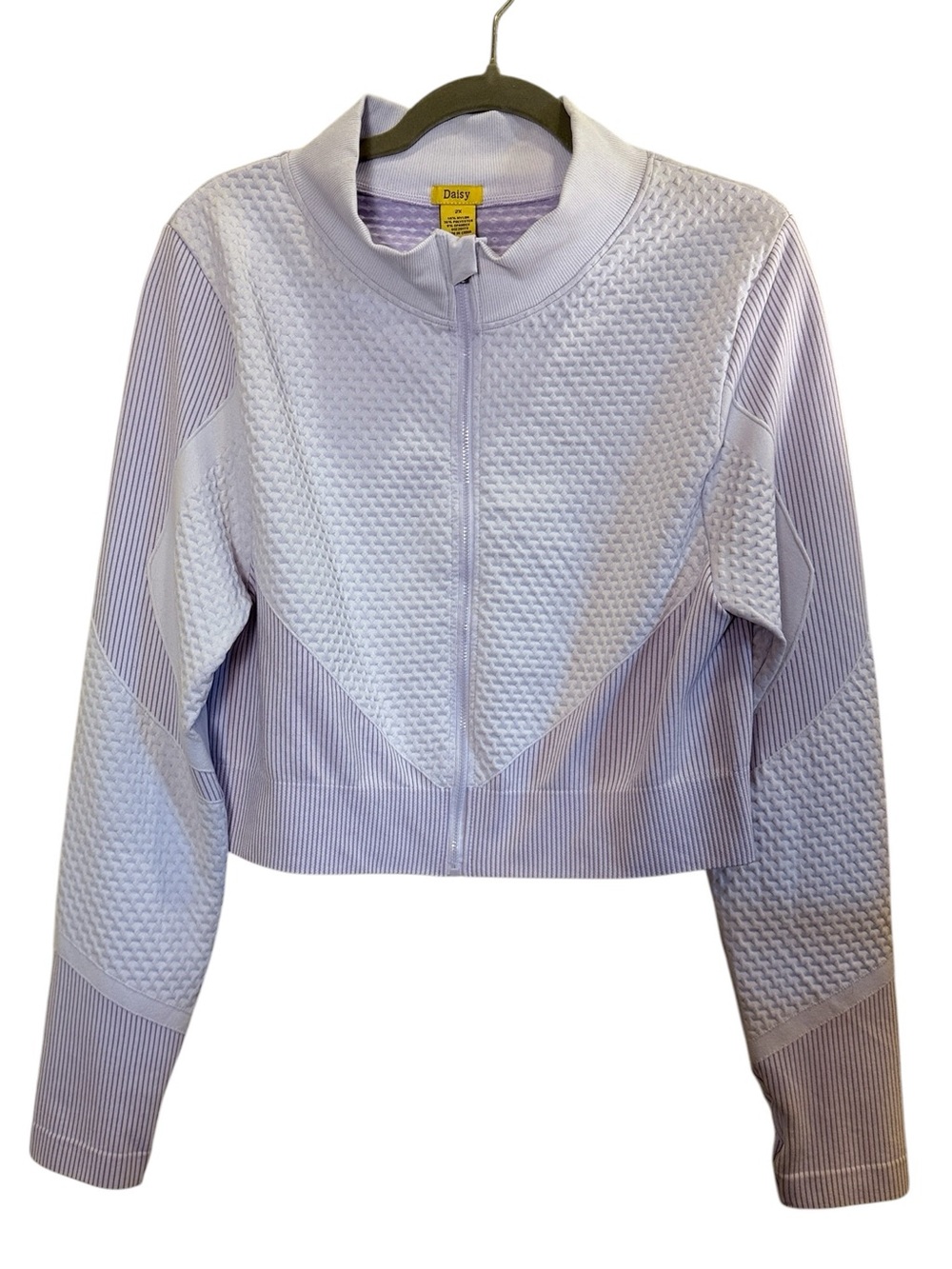 Daisy Lavender Quilted Zip-Front Cropped Stretch Athletic Jacket sz 2X